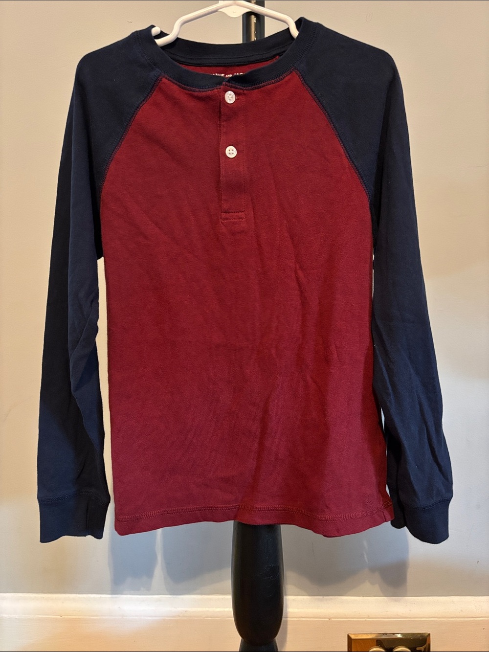 Janie and Jack Burgundy Body with Navy Raglan Long-Sleeve Henley